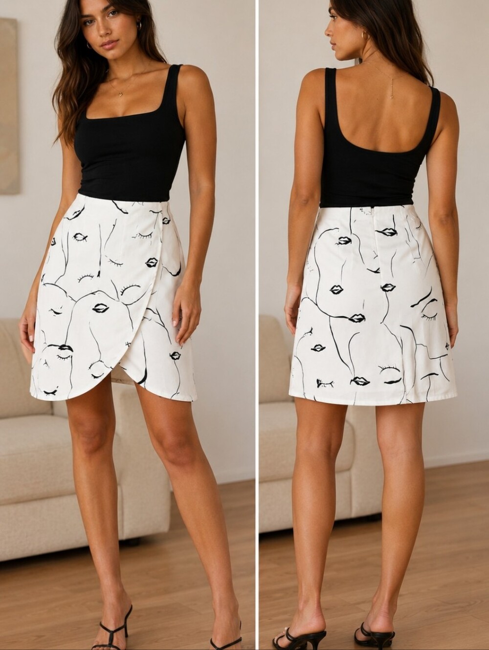 Princess Polly Face To Face Abstract Face Print Mini Skirt NWT Size 8